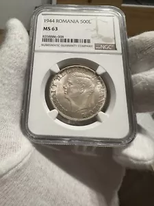 500 Lei 1944 Silver, Romania NGC MS63 - Picture 1 of 4