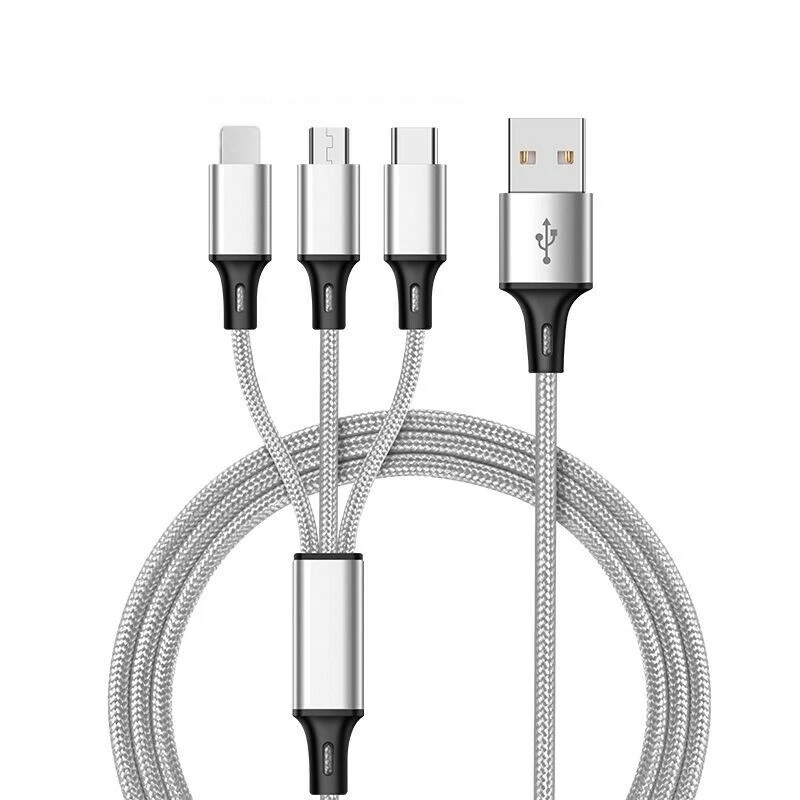 Wholesale 3A Fast Charging Cable 3 in 1 Charger Cord For iPhone USB-C Micro USB - Image 1 of 4