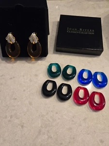 Vintage JOAN RIVERS Changeable Earrings With Five Colors With Box - Picture 1 of 5