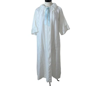 Flo Weinberg Robe House Coat Vintage Womens Size Small White Eyelet Short Sleeve - Picture 1 of 12
