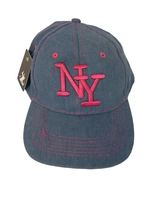 NY Hat/Cap Denim w/ Pink Lettering, Stitching & Lining Adjustable NWT New York - Image 1 of 4