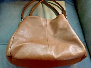 COACH MADISON PHOEBE Brown Soft Pebbled Leather Hobo Satchel Tote Bag - Picture 1 of 7