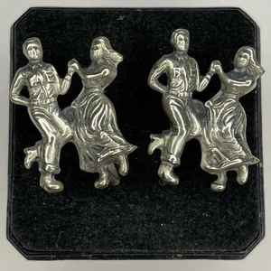 "Pendientes atornillados con figura de bailarines Beau vintage de plata de ley 925 3,8 g 7/8""" - Imagen 1 de 2