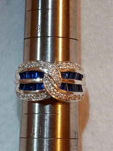 Signed DBJ - Sterling Silver Beautiful - Dark Blue &Clear Stones Ring ~ Size 10 - Picture 1 of 16
