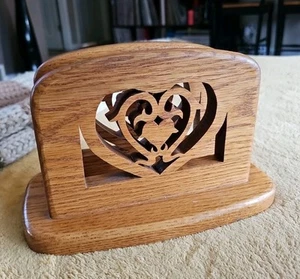 Vintage Wooden Napkin Holder Carved Design Handcrafted Mark Jackering 9" - Picture 1 of 11