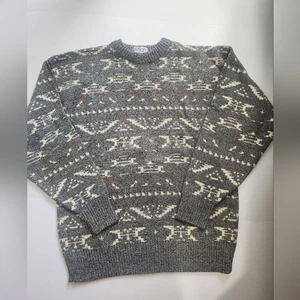 Vintage Damon Grandpa Sweater Mens L USA Made 100% Cotton Gray Geometric Knit - Picture 1 of 9