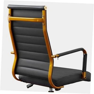  Silla de Escritorio de Oficina Ejecutiva Moderna, Cromo y Cuero Conferencia Negra (Dorada) Foto 1 de 4