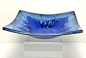 Studio Art Pottery Bowl with Square Edges in Shades of Blue, Artist Mark, 11.5" - Picture 1 of 20