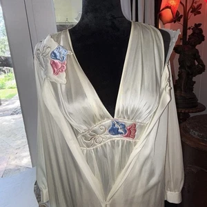 Vintage Sexy LORRAINE Full Sweep KLEID Morgenmantel Set Nylon STRETCH Schlupfkleid Rosa Lang Sm - Bild 1 von 13