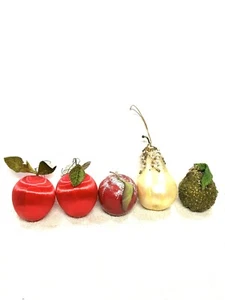 5 VINTAGE LOT OF DECORATED FRUIT CHRISTMAS ORNAMENTS APPLE & PEARS - Picture 1 of 8