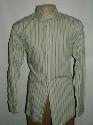 MENS SANTORELLI DRESS SHIRT SIZE 17 36 YELLOW WHITE STRIPED #250 - Image 1 of 4