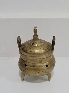 Vintage Mini Miniature Brass Incense Censer Holder Pot Burner Metal w/ Lid China - Picture 1 of 10