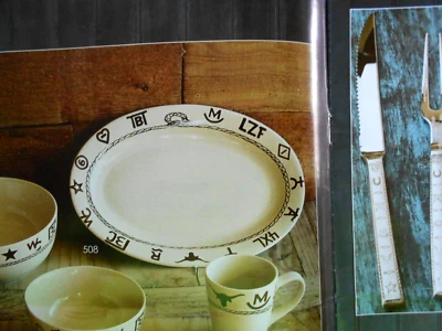 WESTERN BRANDED PLATTER-9 1/2X14- BEIGE GLAZE DARK BROWN BRANDS & ROPE - Image 1 of 3