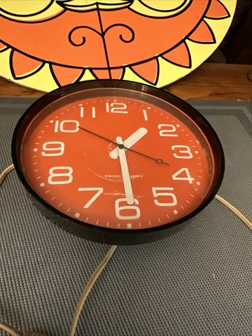 Vintage Mid-Century 60s General Electric Orange/black Wall Clock Round Cover