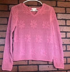 Christoper & Banks Pink Knit Pullover Sweater Size Medium V Neck - Picture 1 of 3