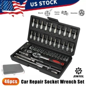 46-Piece Car Repair Ratchet Wrench Socket Tool Set METRIC/SAE 1/4" Drive w/ Case - Picture 1 of 13