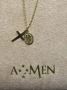 Halskette Amen Kreuz und Madonna Miraculosa 9kt Gold - Bild 1 von 4