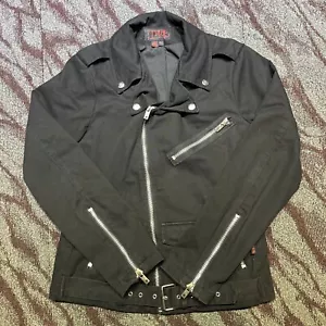 Tripp NYC Black Cotton Biker Moto Jacket Straps Punk Gothic Metal Unisex Size S - Picture 1 of 16