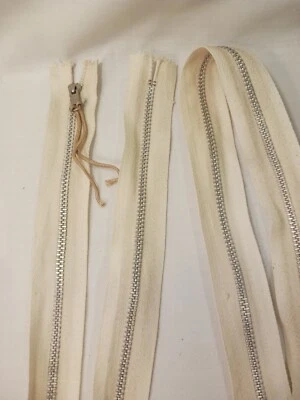 Винтажная сверхпрочная металлическая бежевая большая неразделяющаяся молния YKK 52 дюйма x 1 дюйм No8 - Изображение 1 из 4