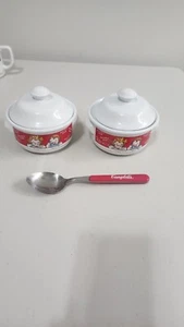 2 zuppiere Campbell's in ceramica vintage 1998 con coperchio + 1 cucchiaio zuppa Campbells 2001 - Foto 1 di 8