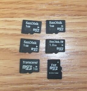 Lot of 6 Unbranded / SanDisk / Transcend 1GB Micro SD Cards Only *READ*