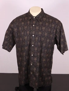 TORI RICHARD Herren XL Cotton Lawn Aloha Shirt - Schwarz Hellbraun Palmen Blätter Print - Bild 1 von 9