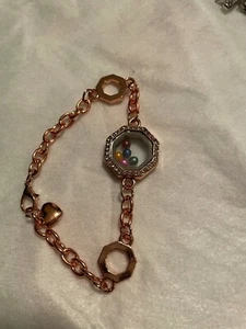 Rose Gold Hexagon Locket Bracelet with 5 mini Akoya pearls - Picture 1 of 1