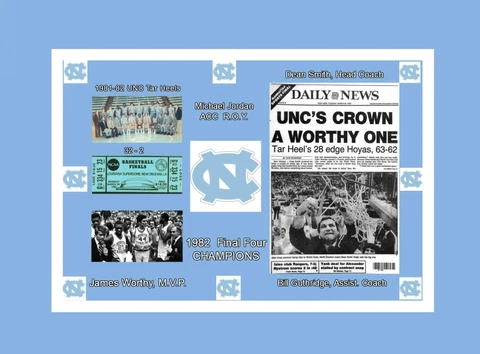 UNC TAR HEELS MATTED PIC OF 1982 FINAL 4 NEWSPAPER, TEAM, PLAYERS, TICKET & LOGO Cover
