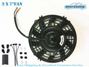 2 X 7''inch Universal Slim Electric Radiator Cooling Fan Push Pull 12V Mount Kit