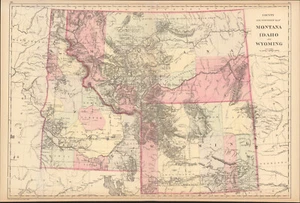 1884 Montana Wyoming Idaho county & township map by Mitchell antique 22.6" x 15" - Picture 1 of 2