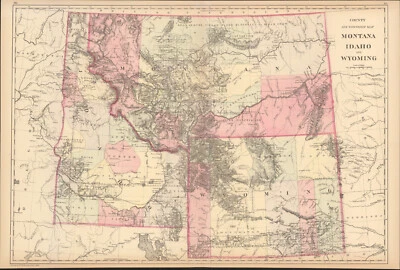 1884 Montana Wyoming Idaho mapa do condado e município por Mitchell antigo 22,6" x 15" - Imagem 1 de 2