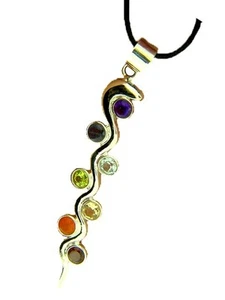 BUTW Silver Kundalini 7 Chakra Facet Gemstone Accents Pendant Necklace 0868C - Picture 1 of 3