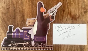 Nick Park authentic signed card with Feathers McGraw standee - Picture 1 of 5