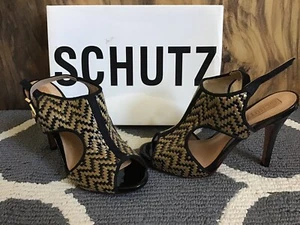 Schutz Damen Sandale geflochtenes Leder hellbraun & schwarz Größe 7/38 neu mit Karton - Bild 1 von 10