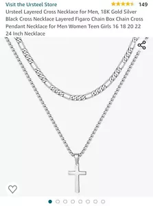 Collana con croce a strati in acciaio Ursteel per uomo, collana con croce in argento 16/18 pollici - Foto 1 di 3