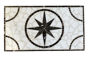 19.75”x11.25" Marble Floor Tile Mosaic Medallion. Brown & White Star. - Picture 1 of 4