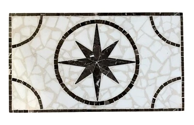 19.75”x11.25" Marble Floor Tile Mosaic  Medallion. Brown & White Star. - Image 1 of 4