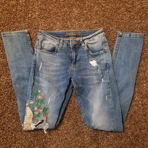 Jeans blu denim Jass d.n.m donna taglia 27 (24x29") skinny ricamato vita bassa - Foto 1 di 15