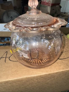 Anchor Hocking Old Colony Open Lace Pink Depression Glass Covered Cookie Jar - Picture 1 of 6