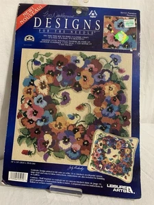 Pansies 5910 Leisure Arts Floss Needlepoint Designs Canvas Pillow 14" Full Color - Picture 1 of 3