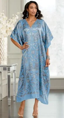 One Size Midnight Velvet Blue Silver Alluring Caftan - Image 1 of 3