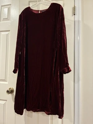 Vestido de terciopelo borgoña Eileen Fisher 1X Foto 1 de 4