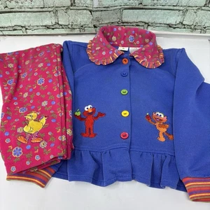 Vintage 90er Mädchen 4T Big Bird Elmo Abby Sesamstraße Top Leggings Blumenstickerei - Bild 1 von 20
