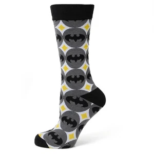 DC Comics Batman Circle Gray Black Men's One Size Novelty Socks - Picture 1 of 3