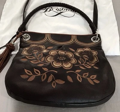 Excelente Bolso Bandolera Grande BRIGHTON Bordado Hombro Marrón Floral  Foto 1 de 4