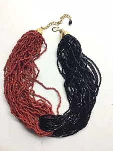 Kenneth J. Lane KJL Black Bead And Red Coral Multi Strand Necklace - Picture 1 of 7