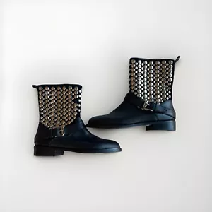 Rebecca Minkoff Women's Saida Studded Leather Motorcycle Boots Size 6 Black - Picture 1 of 7