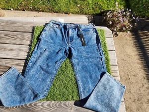 NWT Nova Men Straight Premium Denim Jeans Men's Size 34 Acid Wash Blue - Picture 1 of 17