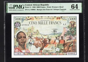 Central African Republic 5000 Francs P11 1980 PMG64 Choice UNC African Note RARE - Picture 1 of 2