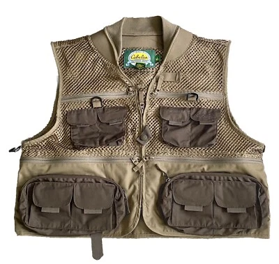 Cabela's Men's Fly Fishing Mesh Vest Zip Multi-Pocket Black Size L NEW - Image 1 of 4